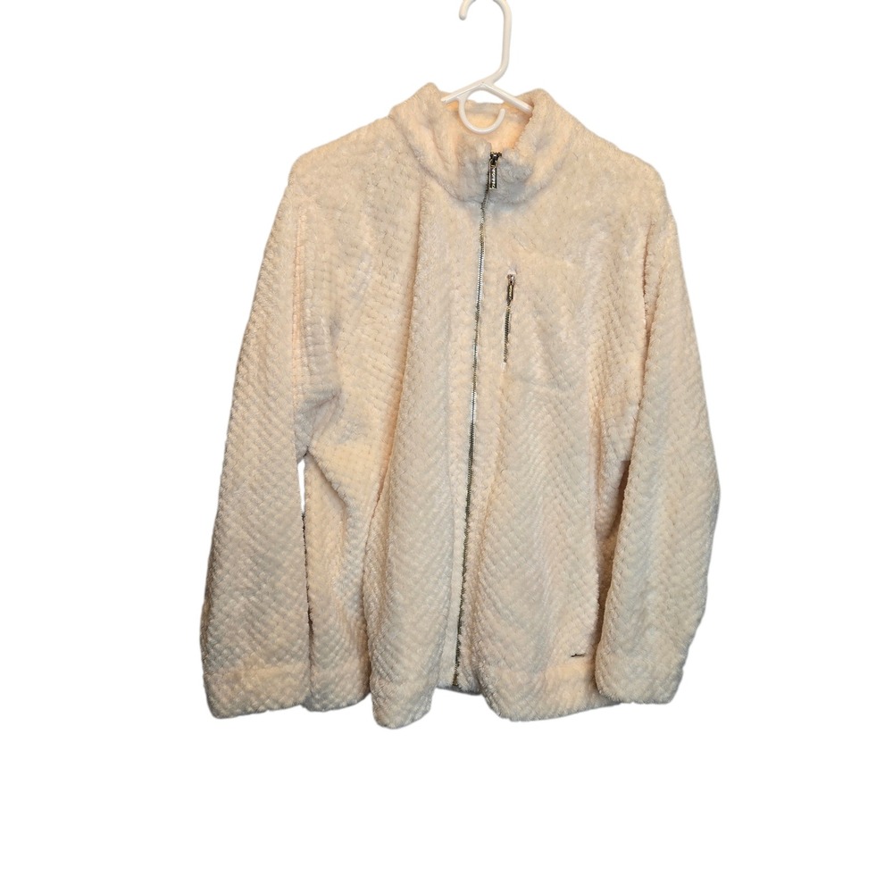 Calvin Klein Fleece Jacket Womens 1X Cream Textured Zip Up Neutral Casual